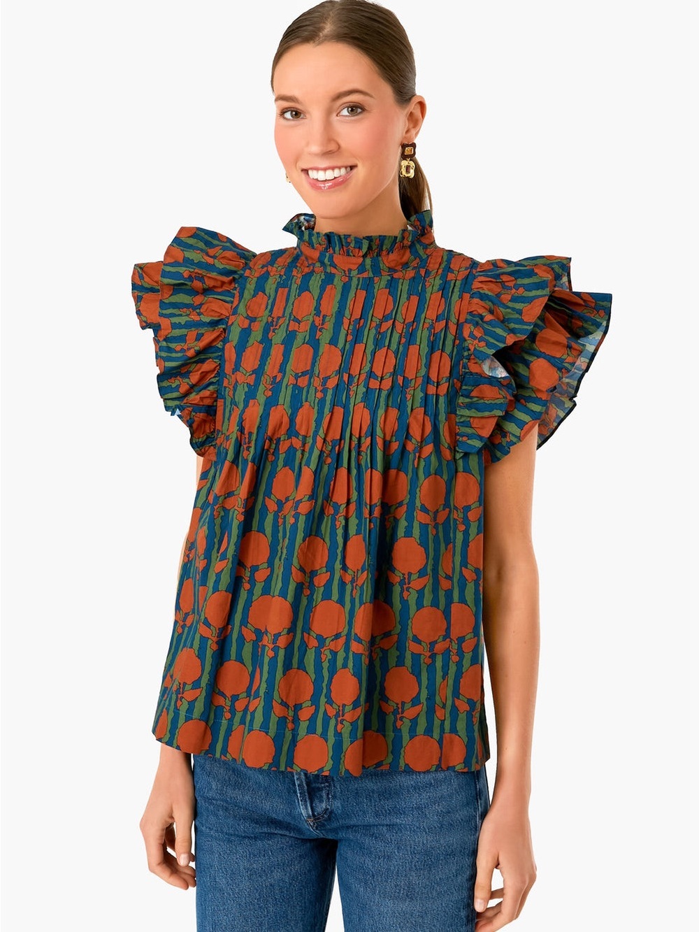 OLIPHANT Cognac Istanbul Pintuck Ruffle Top